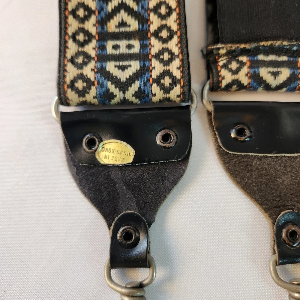 VTG 1970s Hippie Woven Geometric Camera Strap & Bag Set Structured Black Boho